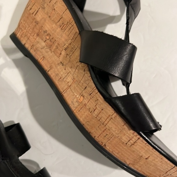 Franco Sarto Black Platform Wedge Cork Sandals Size 8 - Picture 8 of 14